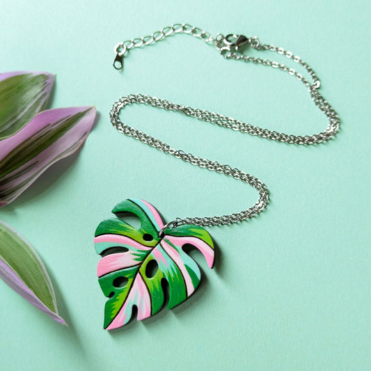 Pink Variegated Monstera Necklace