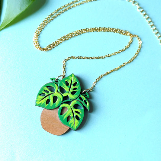 Monstera Hanging Planter Necklace