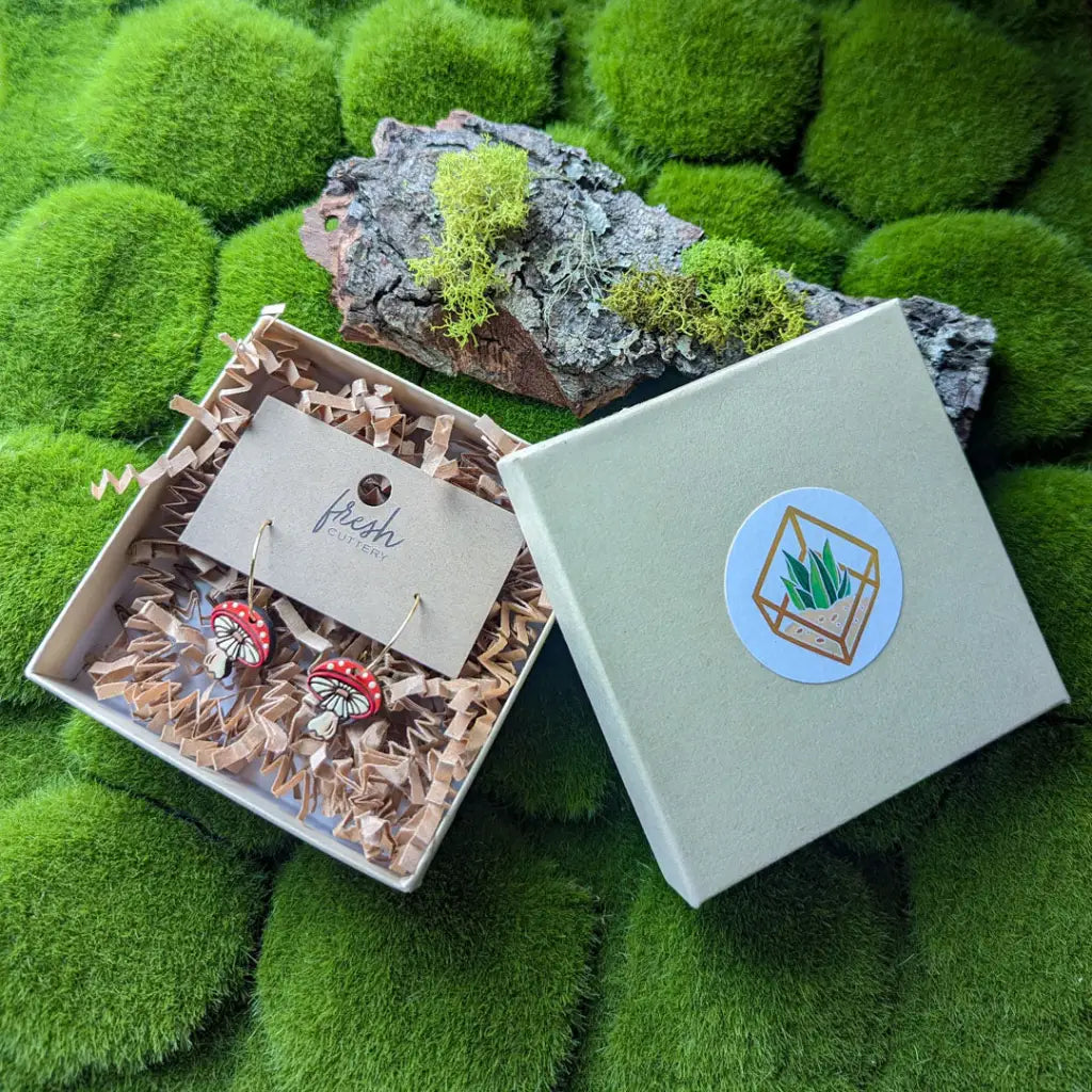 Amanita Mushroom Mini Hoops Dangle And Drop Earrings