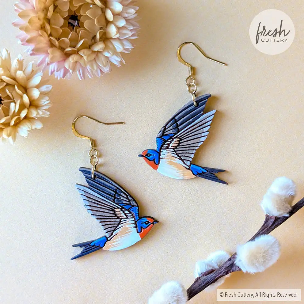 Barn Swallow Earrings Gold Ear Wires Dangle and Drop Earrings