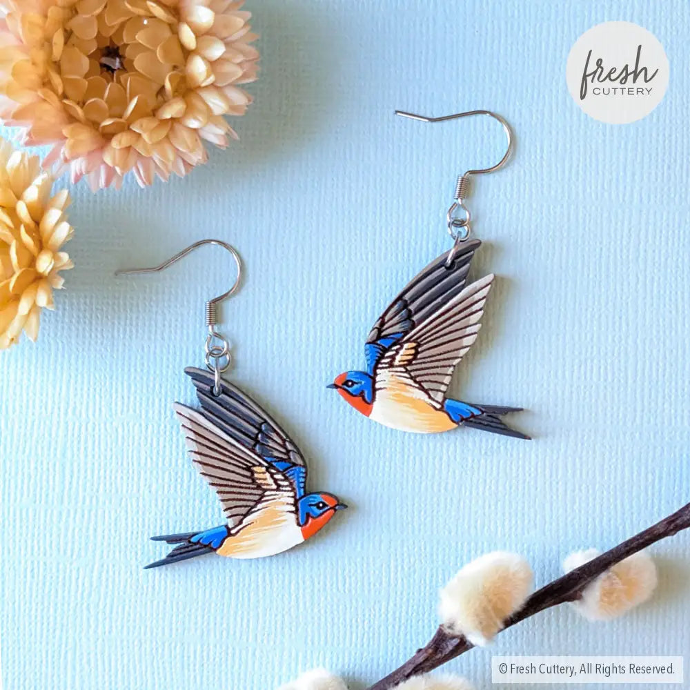 Barn Swallow Earrings Silver Ear Wires Dangle and Drop Earrings