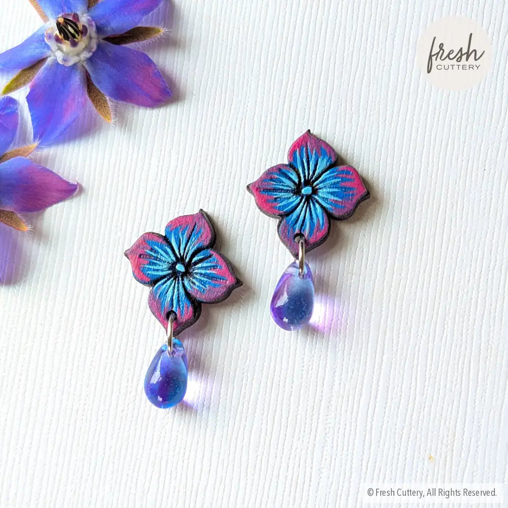 Blue Hydrangea Drops Studs