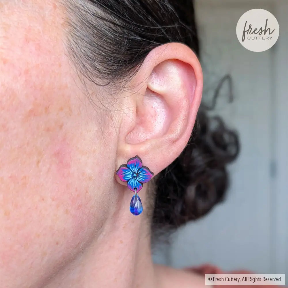 Blue Hydrangea Drops Studs