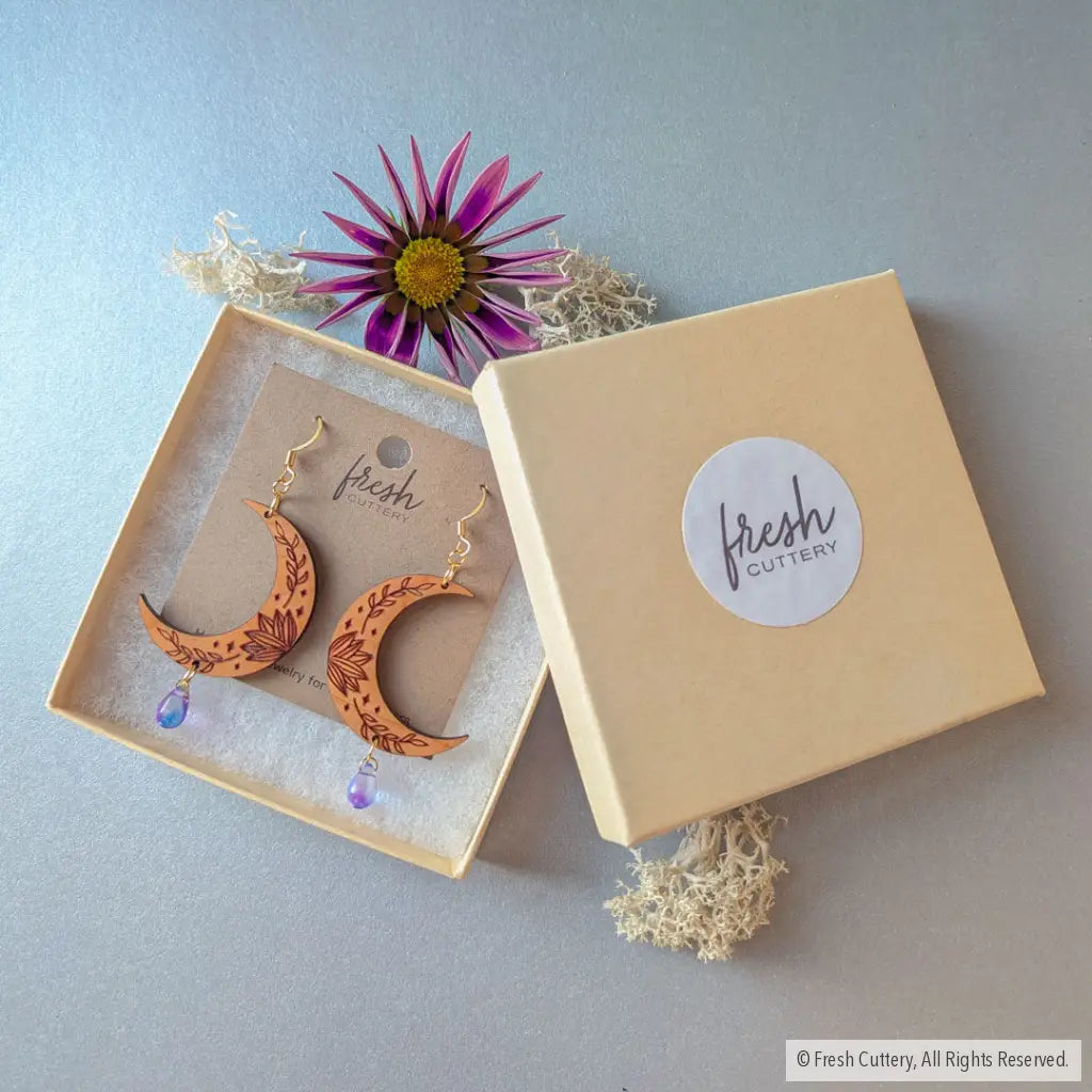 Botanical Crescent Moon Earrings Dangle and Drop Earrings