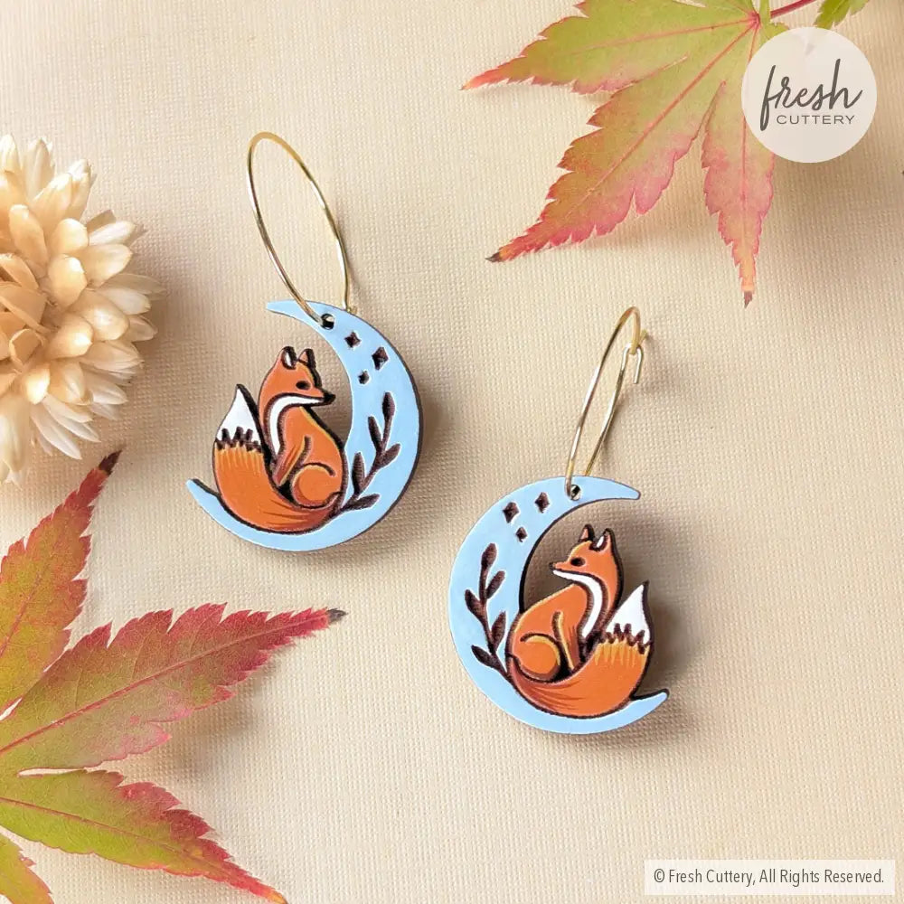 Celestial Fox Earrings Gold Hoops Dangle and Drop Earrings