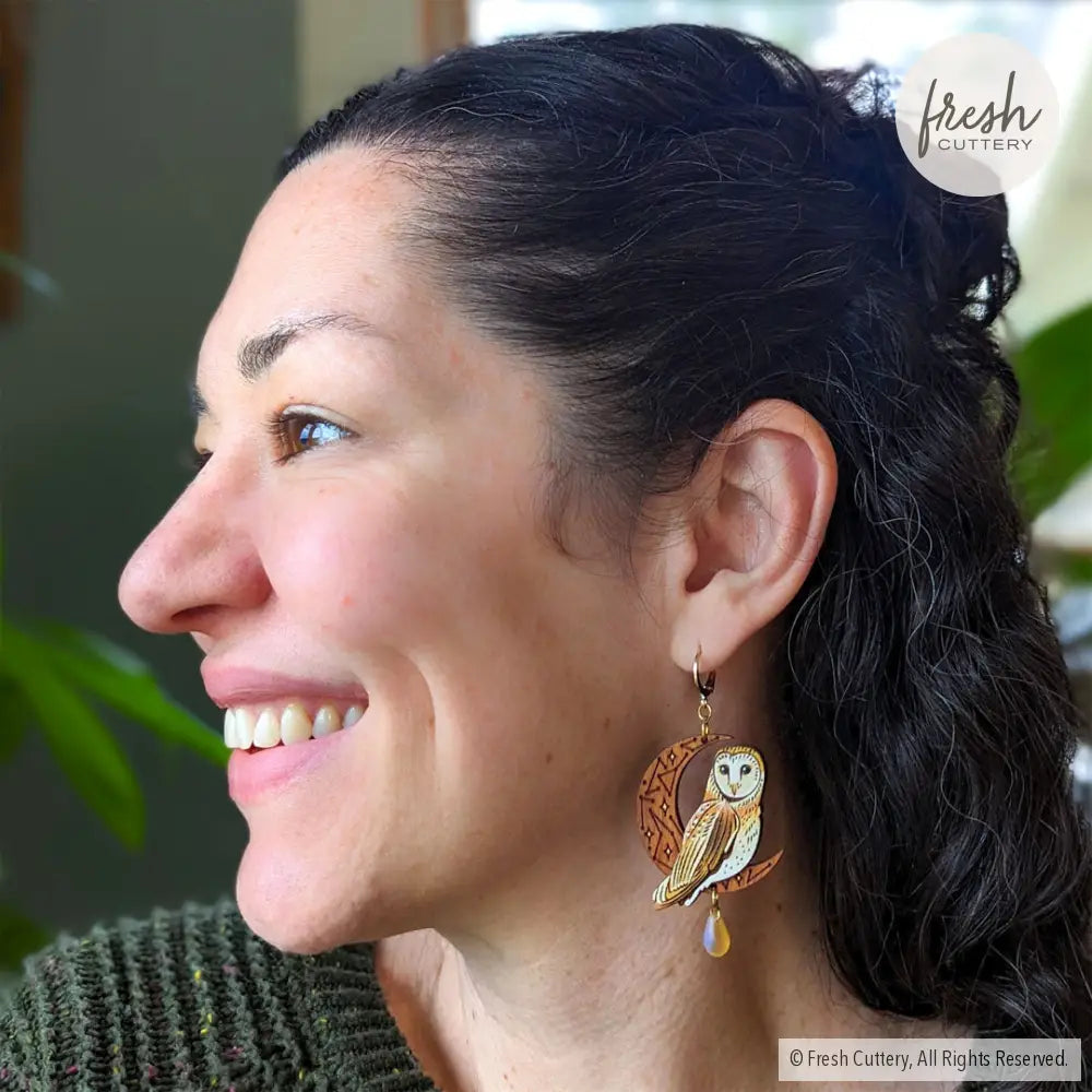 Celestial Owl Statement Earrings Dangle And Drop