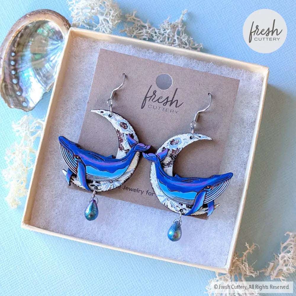 Celestial Whale Statement Earrings Dangle and Drop Earrings
