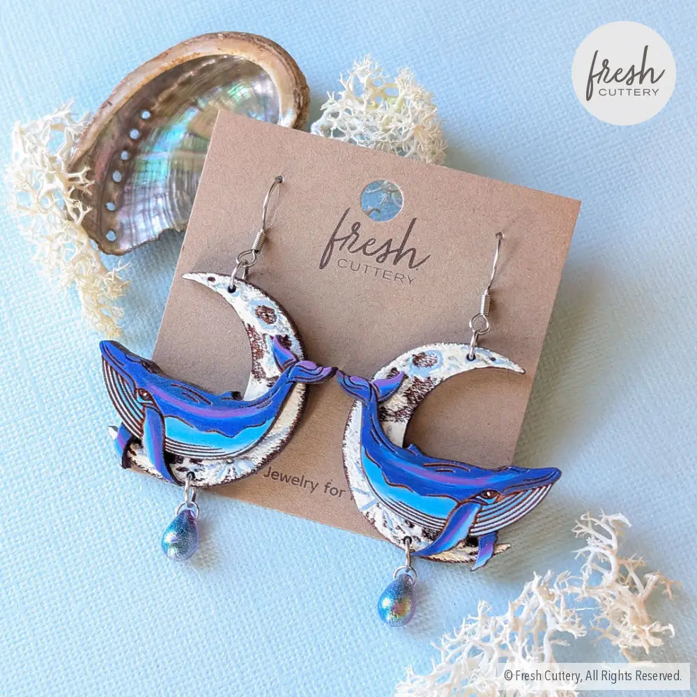 Celestial Whale Statement Earrings Dangle and Drop Earrings