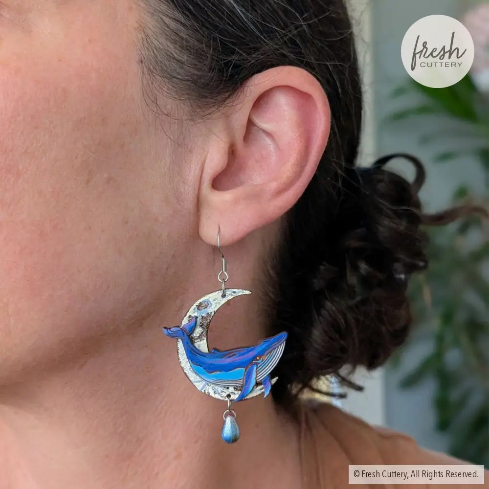 Celestial Whale Statement Earrings Dangle and Drop Earrings