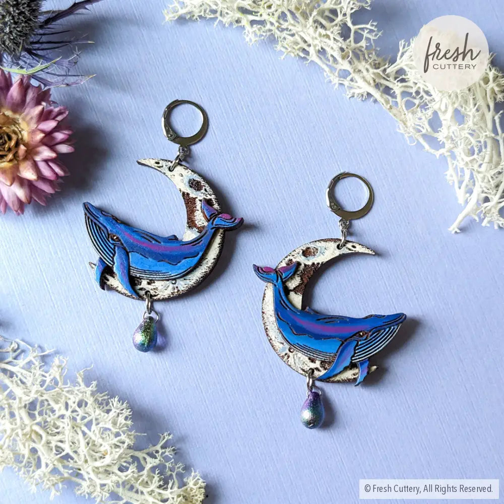Celestial Whale Statement Earrings Stainless Steel Leverbacks / 1. Magic Blueberry Dangle And Drop