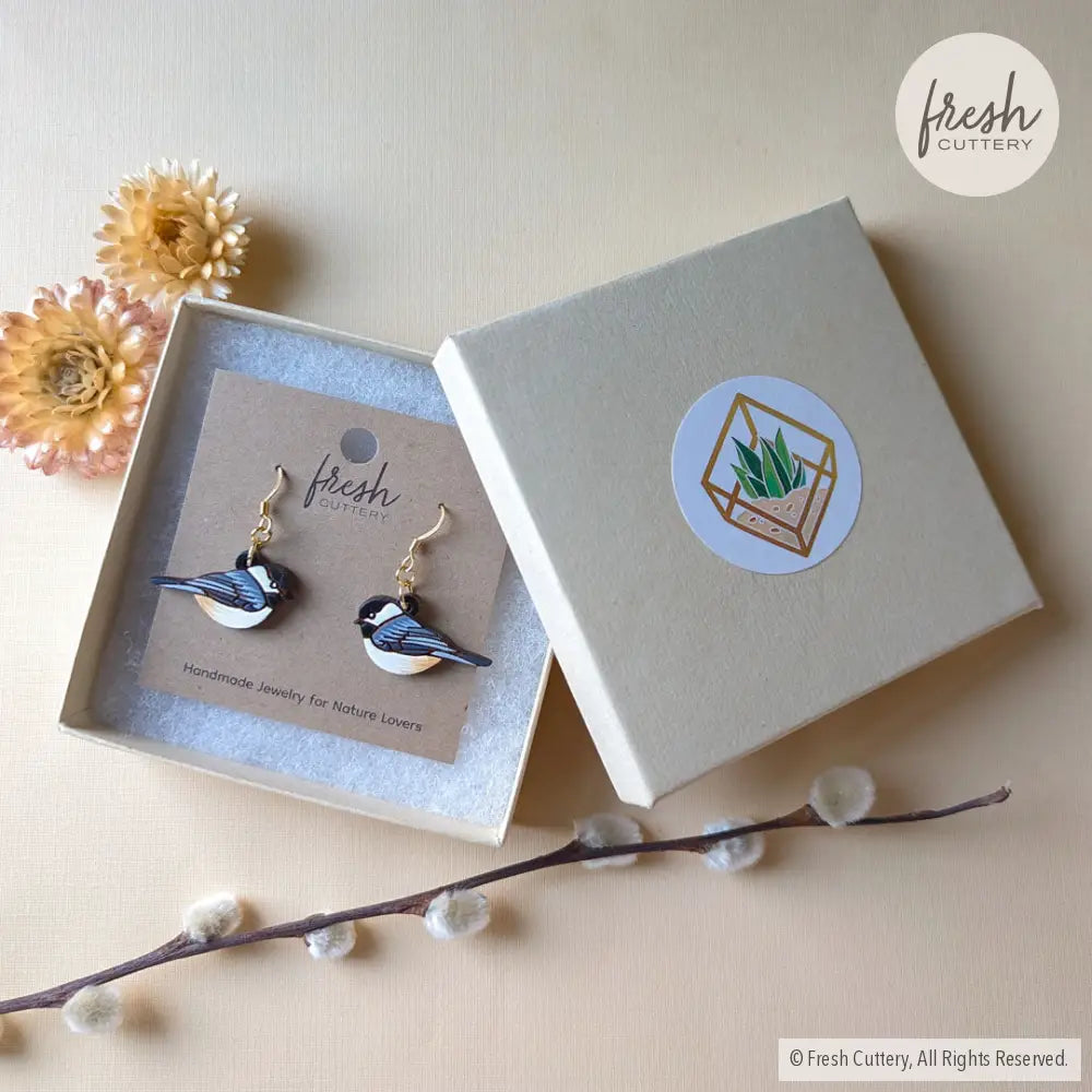 Chickadee Bird Mini Hoops Dangle And Drop Earrings