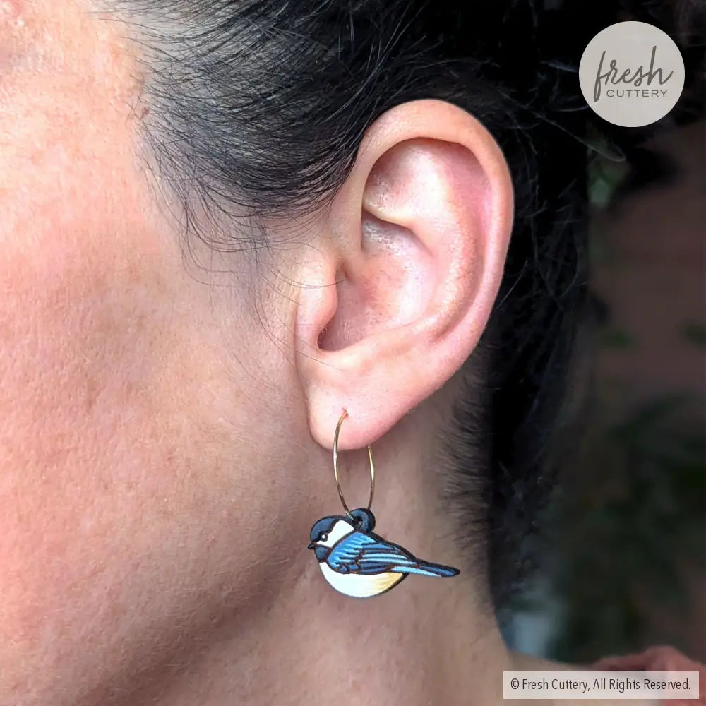 Chickadee Bird Mini Hoops Dangle And Drop Earrings