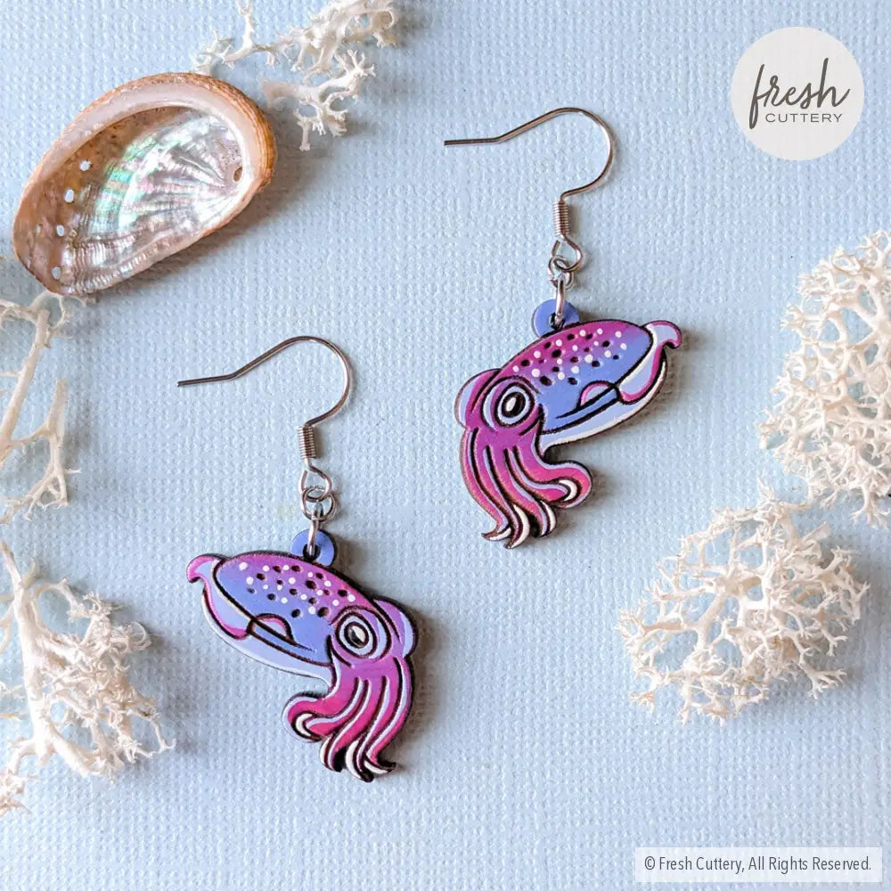 Cuttlefish Earrings Silver Ear Wires Dangle and Drop Earrings