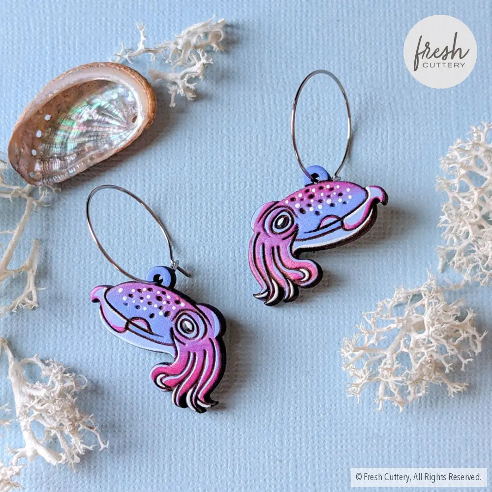 Cuttlefish Earrings Silver Hoops Dangle and Drop Earrings
