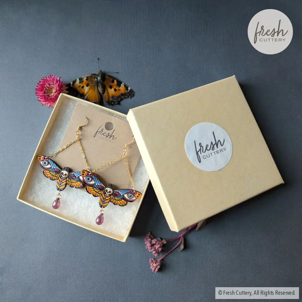 Death’s Head Hawkmoth Earrings Dangle and Drop Earrings
