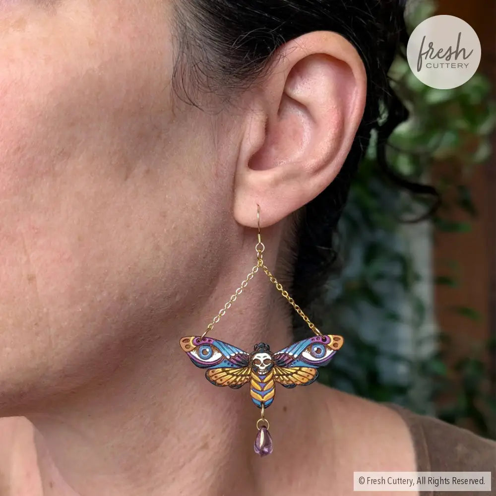 Death’s Head Hawkmoth Earrings Dangle and Drop Earrings