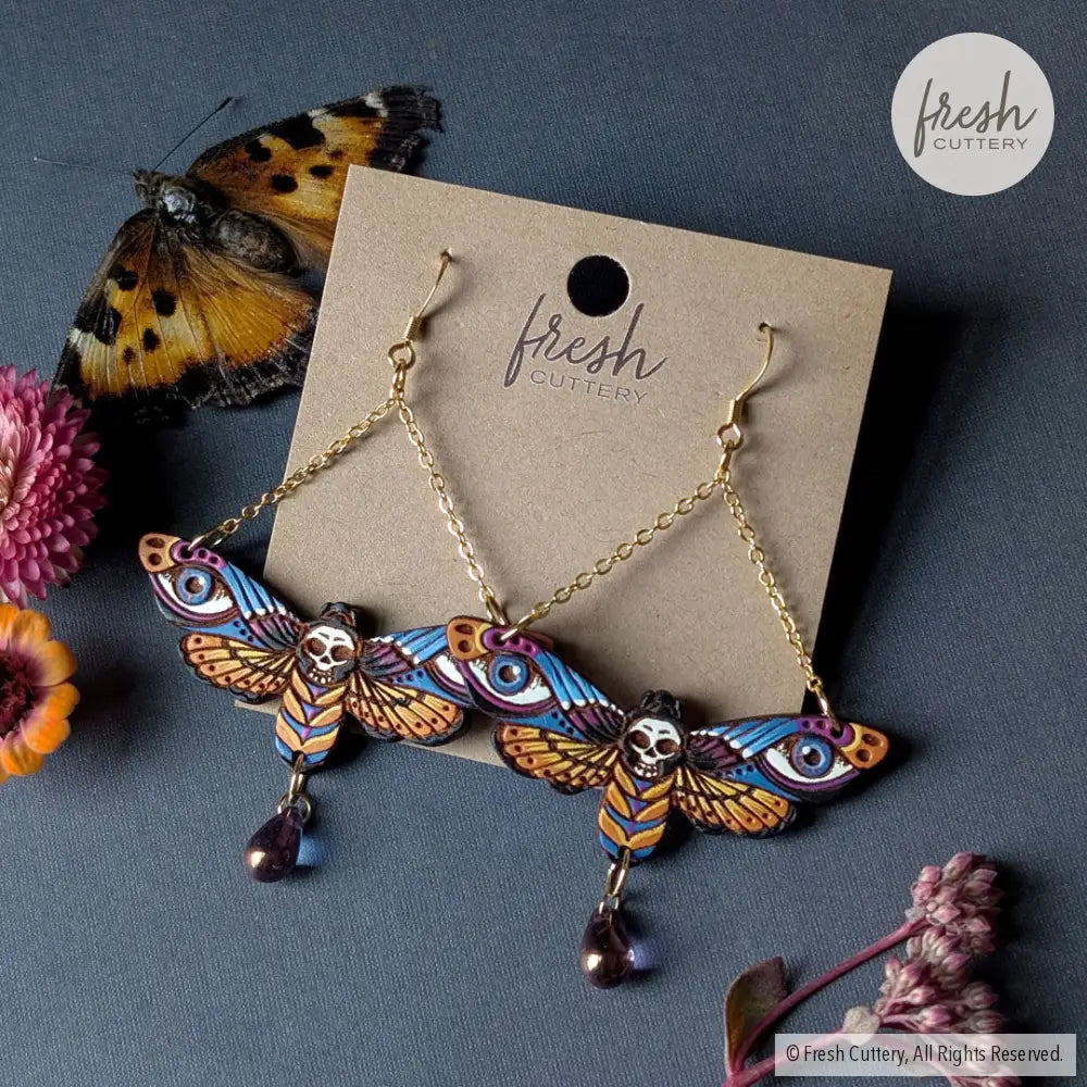 Death’s Head Hawkmoth Earrings Dangle and Drop Earrings