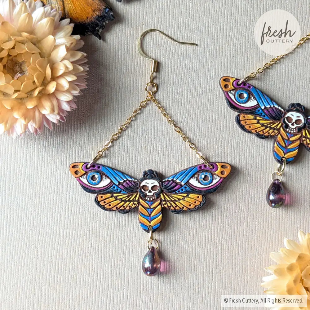 Death’s Head Hawkmoth Earrings Dangle and Drop Earrings