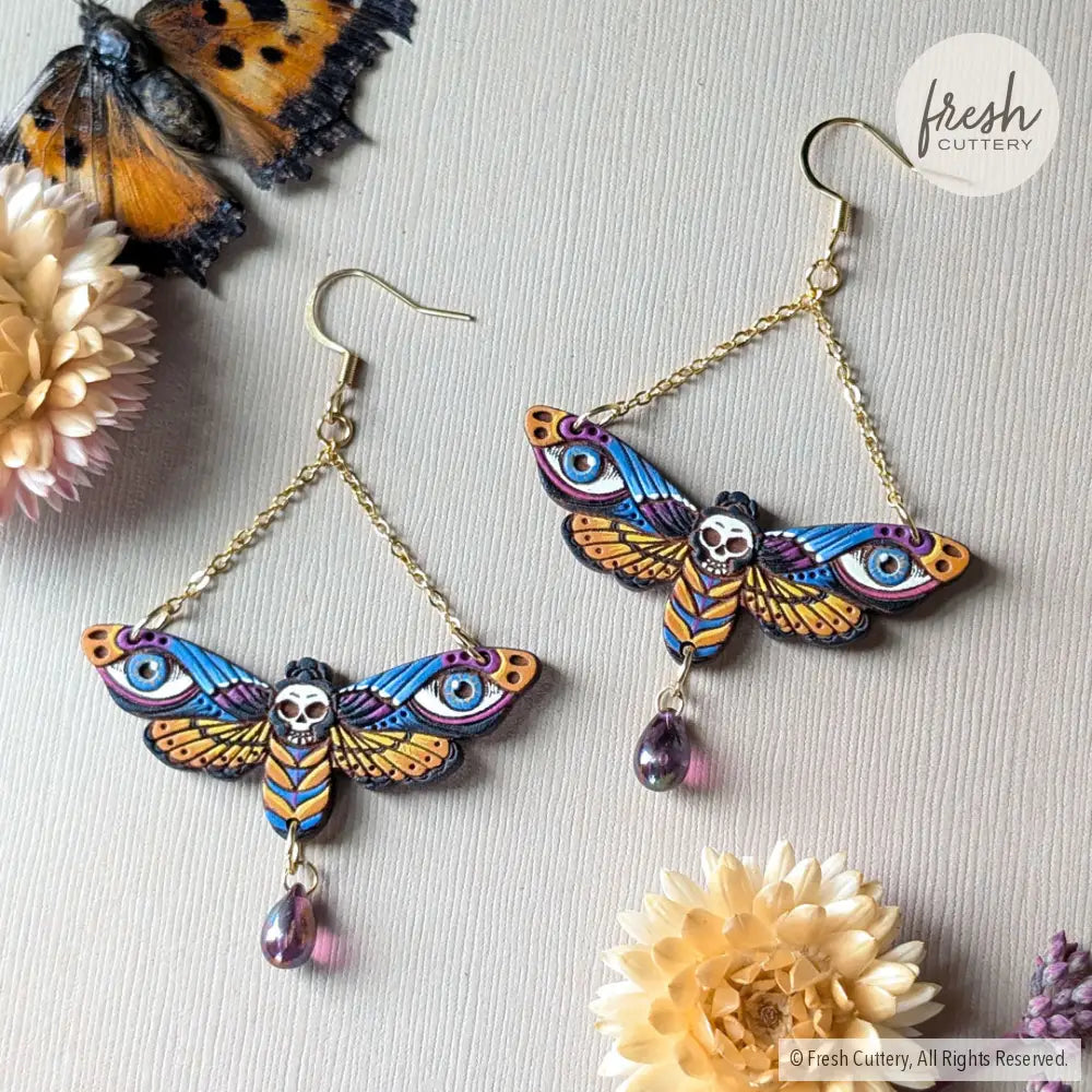 Death’s Head Hawkmoth Earrings Dangle and Drop Earrings