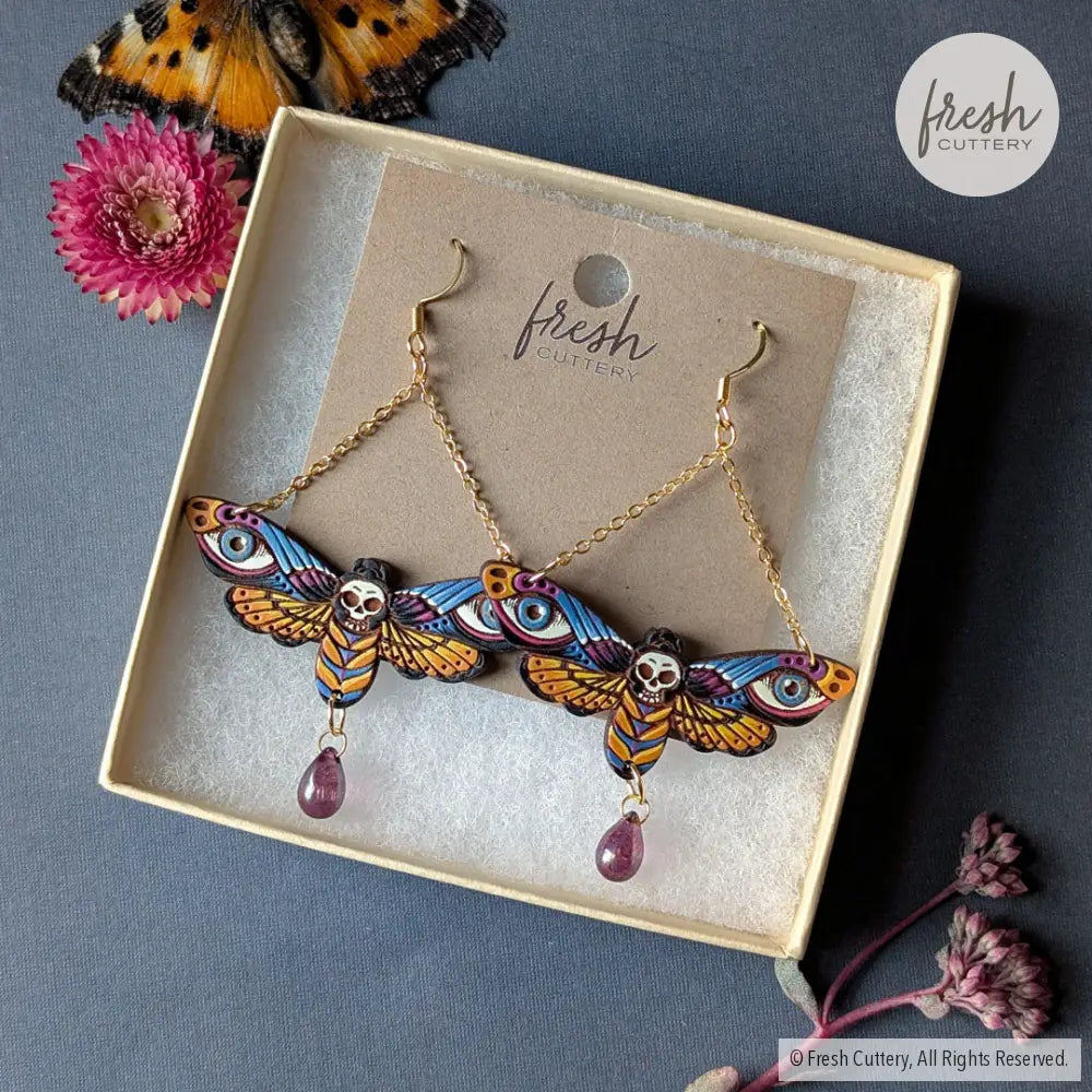 Death’s Head Hawkmoth Earrings Dangle and Drop Earrings