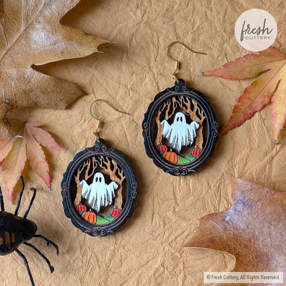 Framed Sheet Ghost Earrings Gold Ear Wires Dangle and Drop Earrings