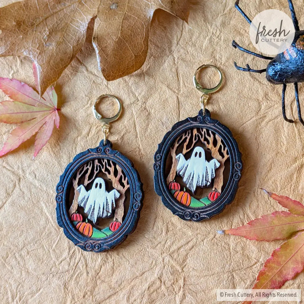 Framed Sheet Ghost Earrings Gold Leverbacks Dangle and Drop Earrings