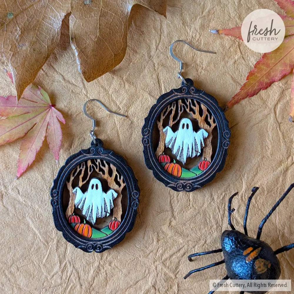 Framed Sheet Ghost Earrings Silver Ear Wires Dangle and Drop Earrings