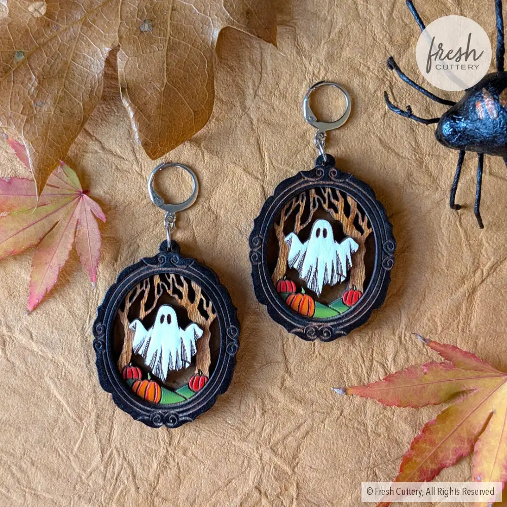 Framed Sheet Ghost Earrings Silver Leverbacks Dangle and Drop Earrings