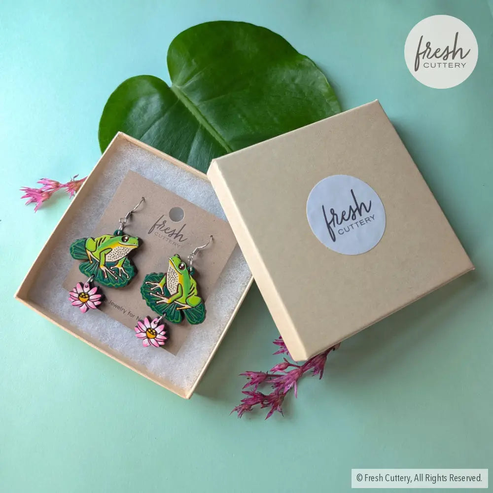 Tree Frog Statement Earrings Dangle and Drop Earrings