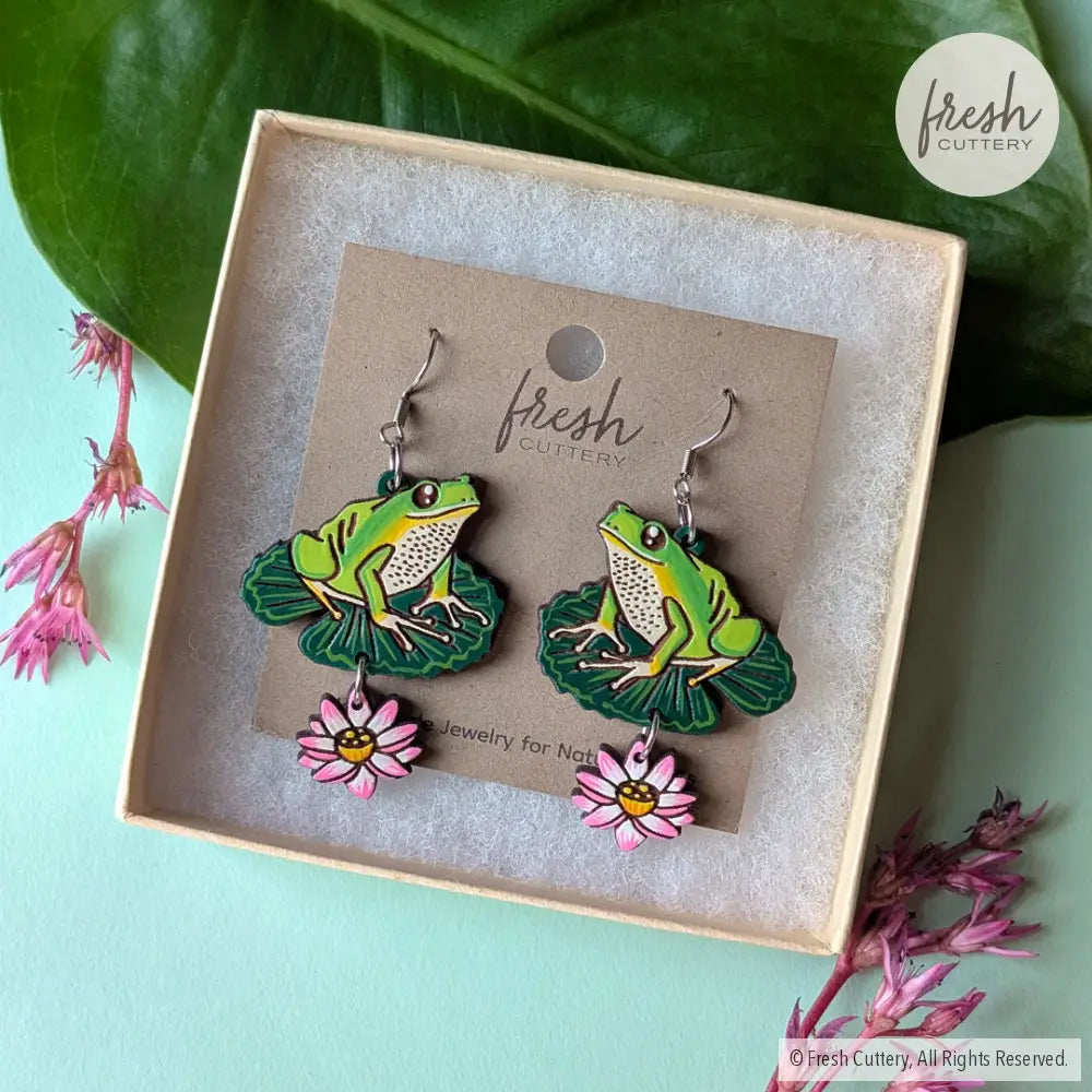 Tree Frog Statement Earrings Dangle and Drop Earrings