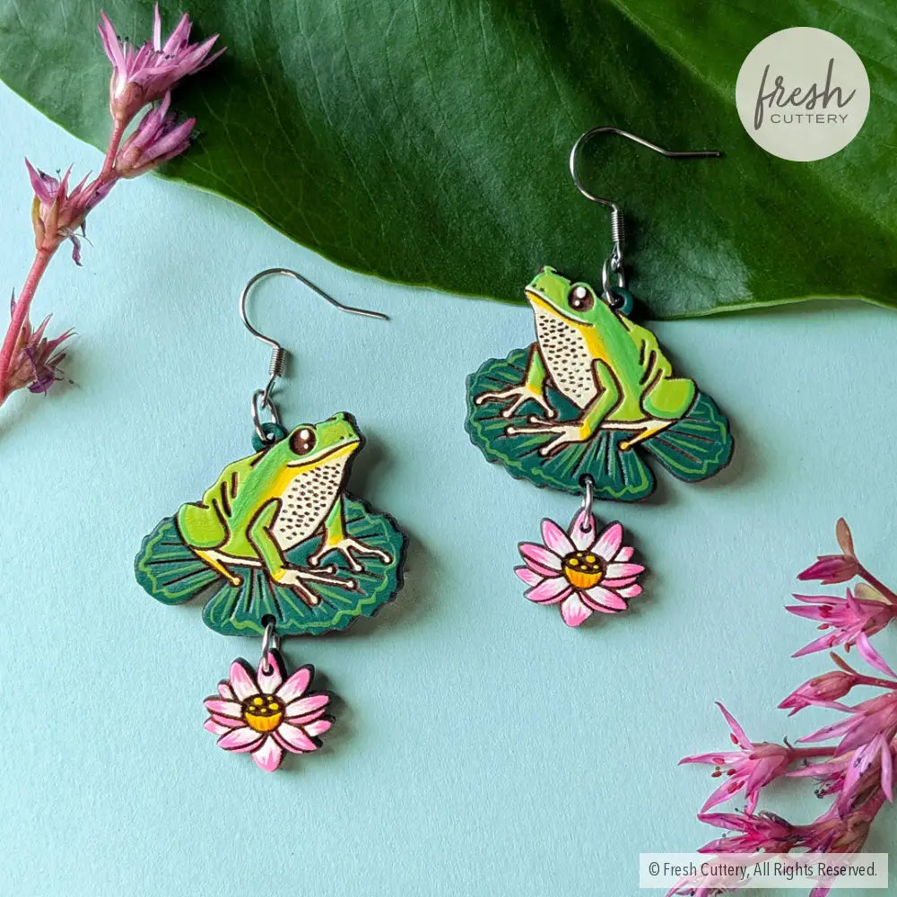 Tree Frog Statement Earrings Dangle and Drop Earrings