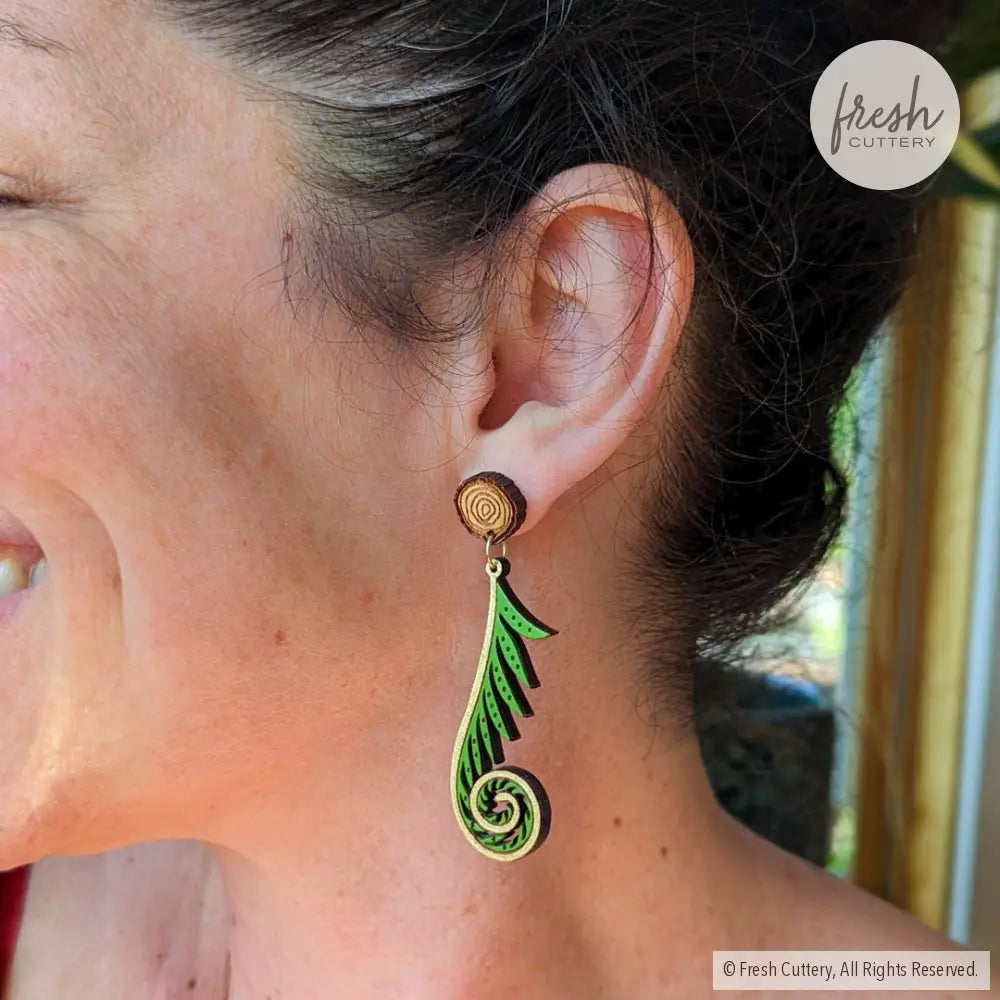 Golden Fiddlehead Fern Earrings Dangle And Drop