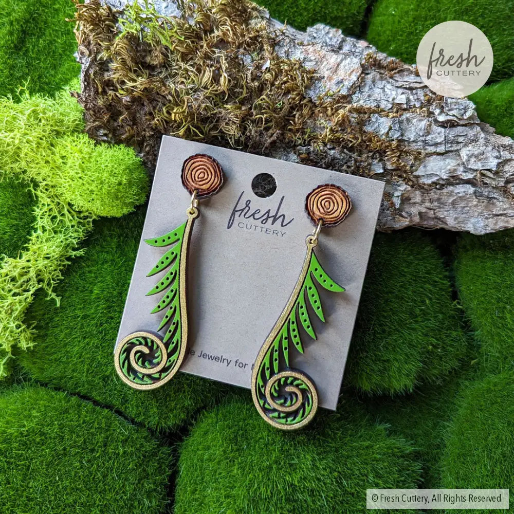 Golden Fiddlehead Fern Earrings Dangle And Drop