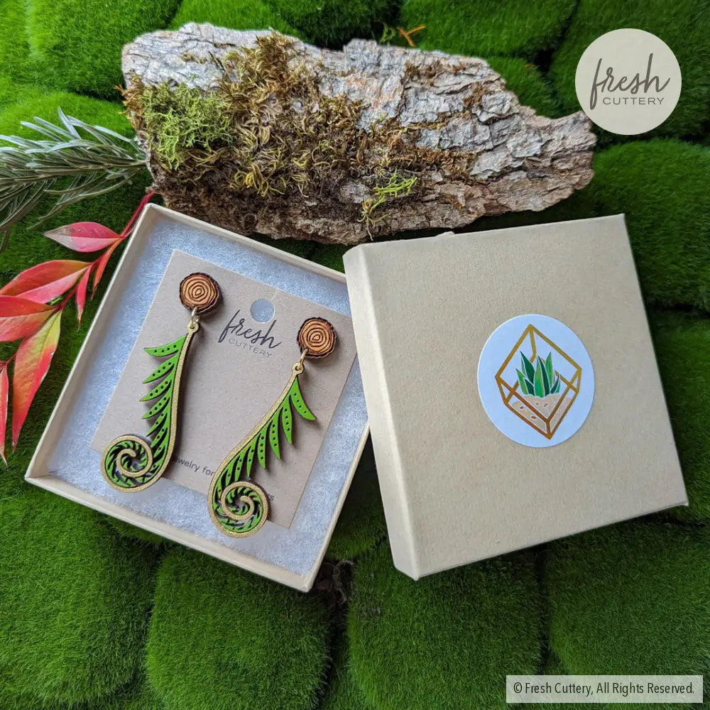 Golden Fiddlehead Fern Earrings Dangle And Drop