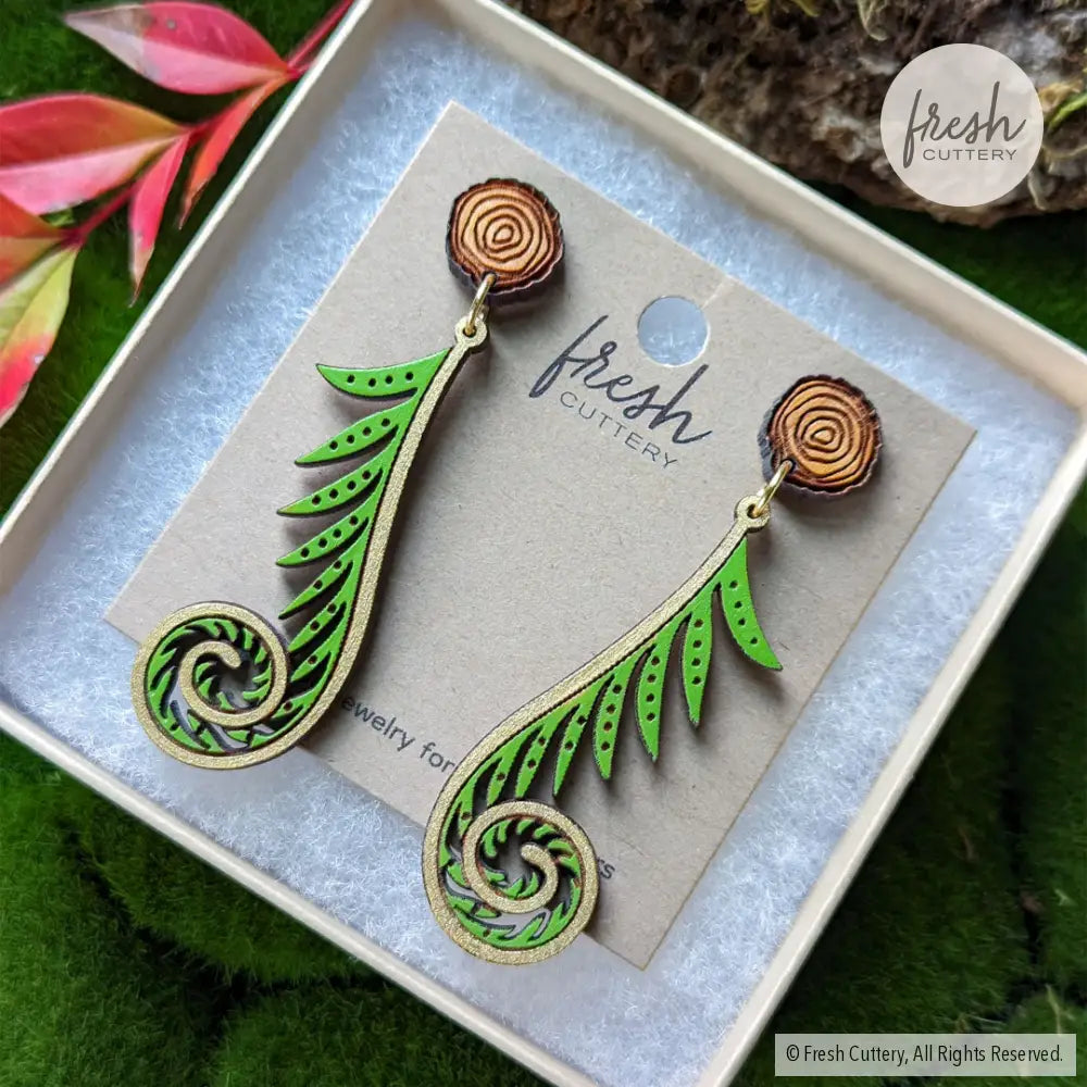 Golden Fiddlehead Fern Earrings Dangle And Drop