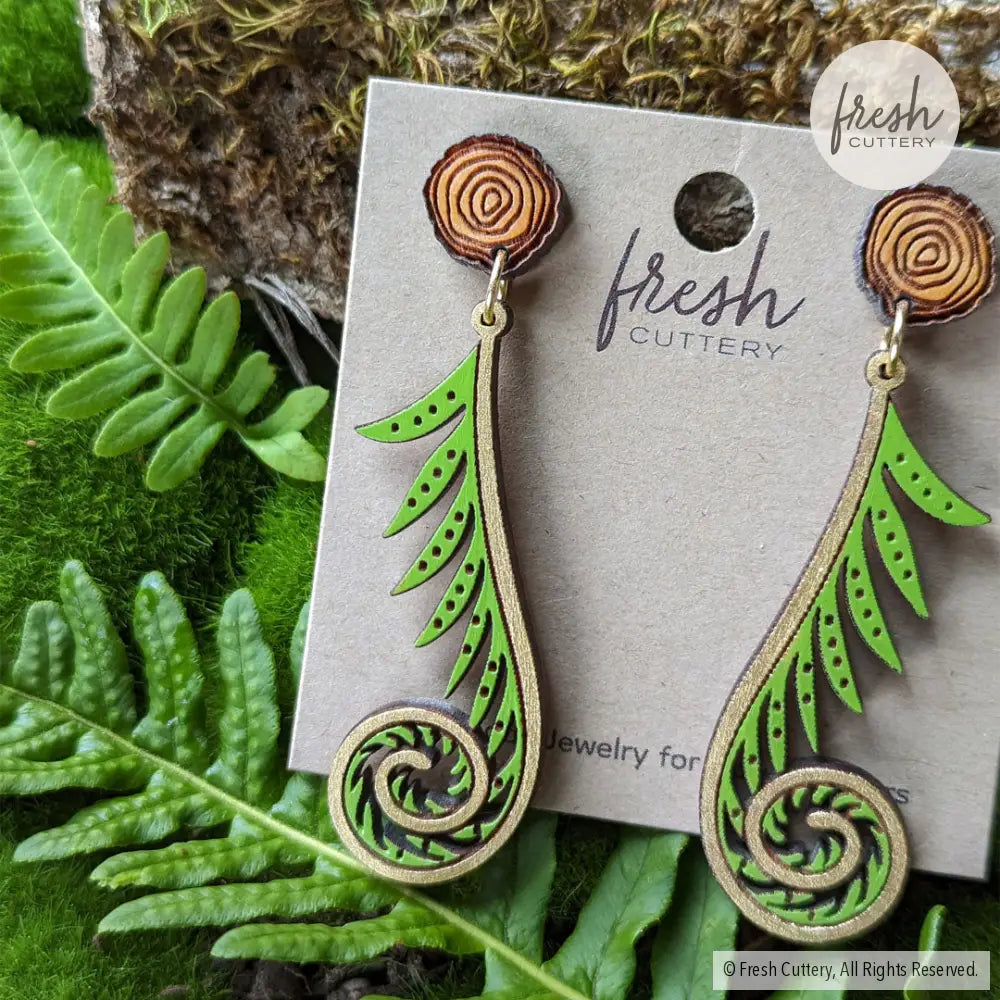 Golden Fiddlehead Fern Earrings Dangle And Drop