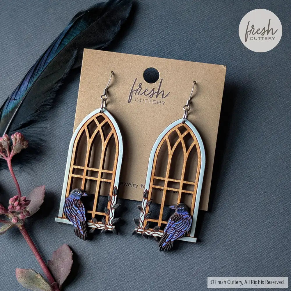 Gothic Cathedral Raven Earrings Dangle and Drop Earrings