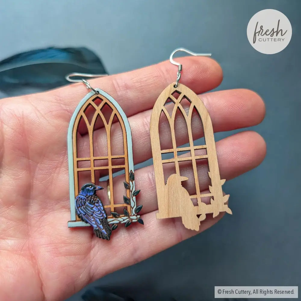 Gothic Cathedral Raven Earrings Dangle and Drop Earrings