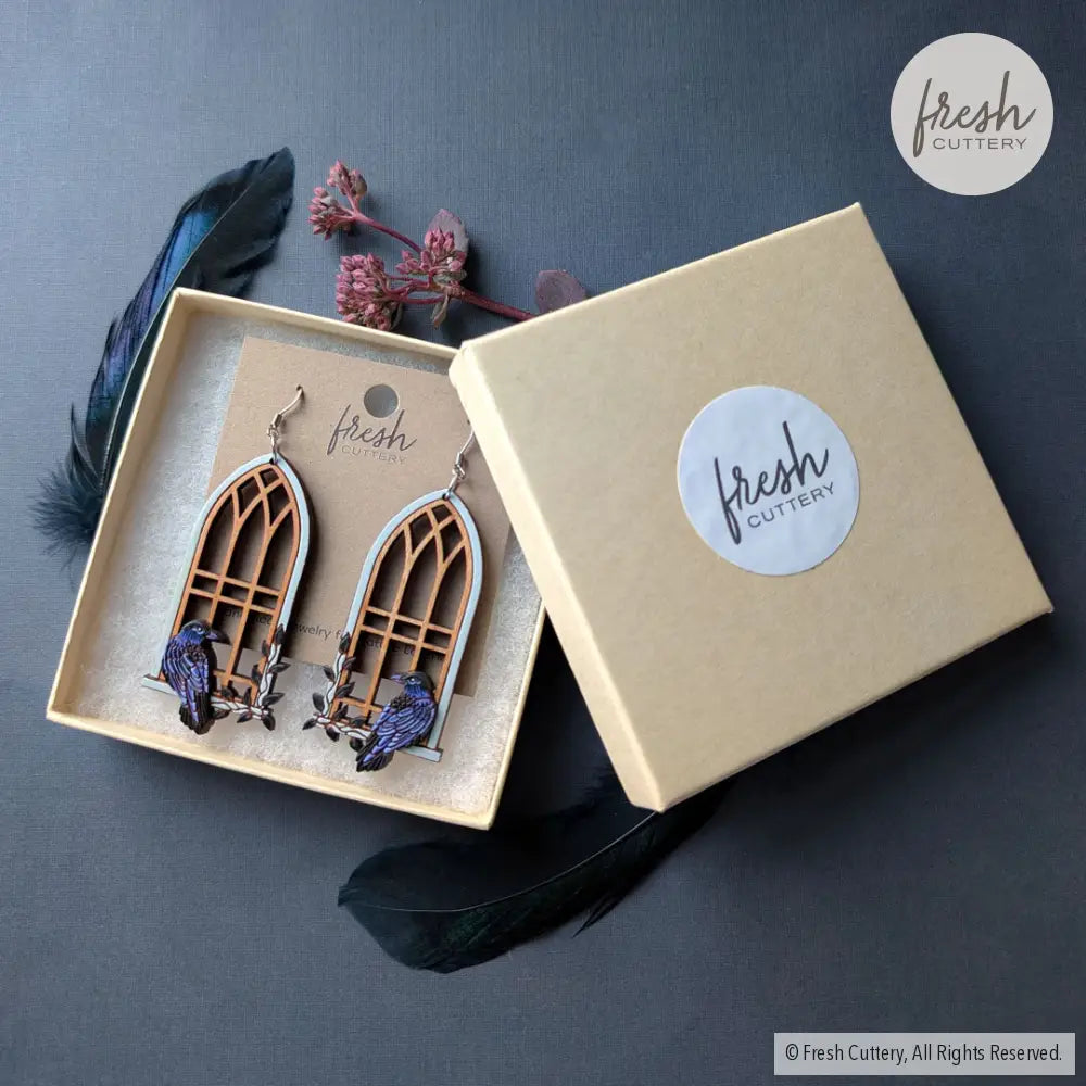 Gothic Cathedral Raven Earrings Dangle and Drop Earrings