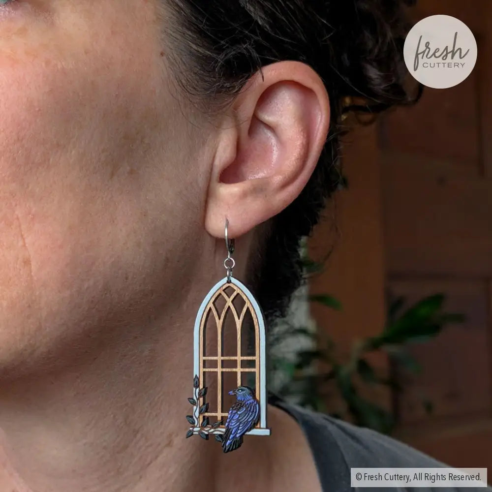 Gothic Cathedral Raven Earrings Dangle and Drop Earrings