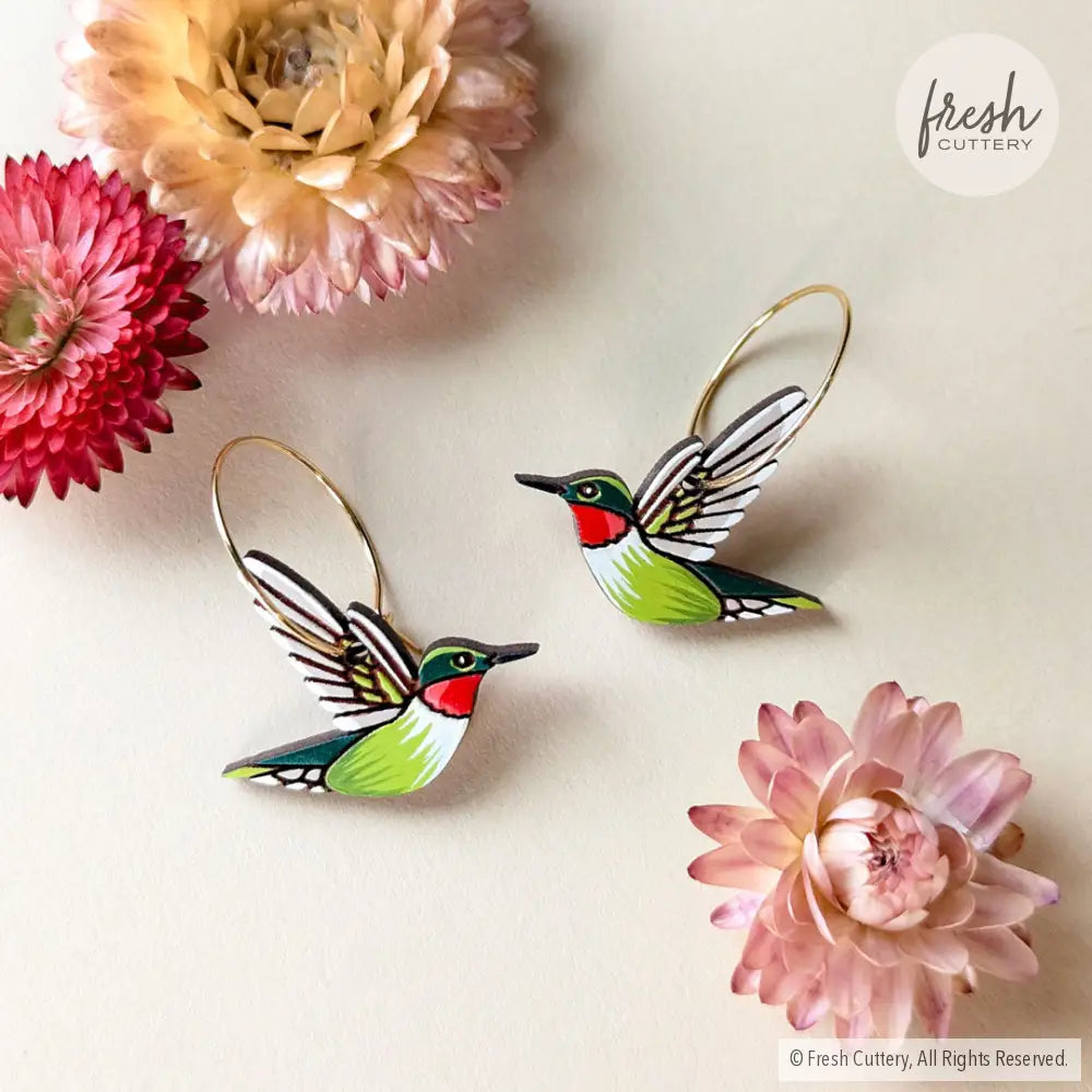 Hummingbird Earrings Gold Hoops Dangle and Drop Earrings