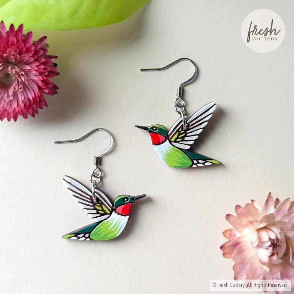 Hummingbird Earrings Silver Ear Wires Dangle and Drop Earrings