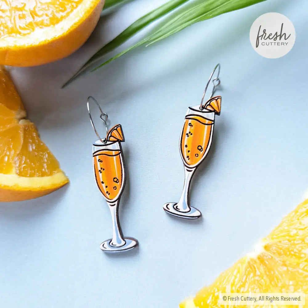 Mimosa Cocktail Earrings Silver Hoops Dangle And Drop