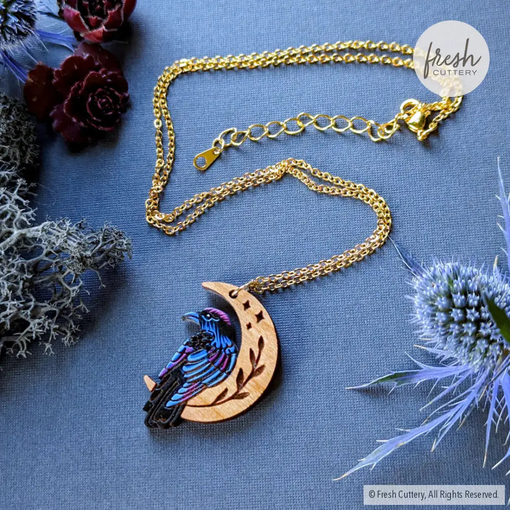 Mini Celestial Raven Necklace Gold Chain Necklaces