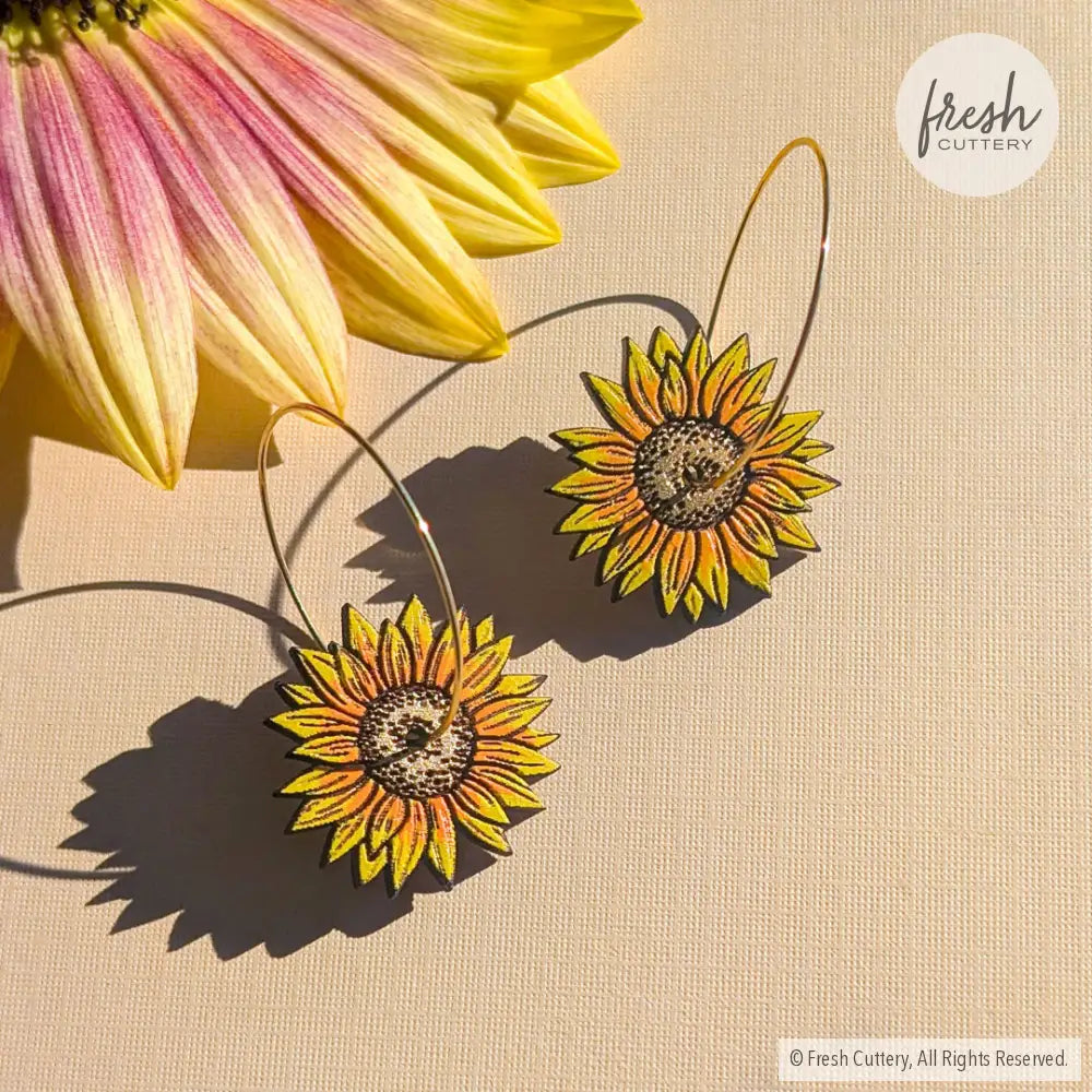 Mini Golden Sunflower Hoops Dangle and Drop Earrings