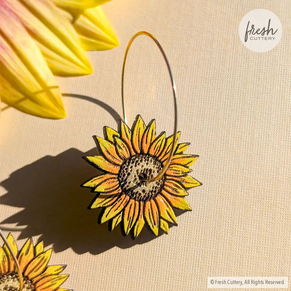 Mini Golden Sunflower Hoops Dangle and Drop Earrings