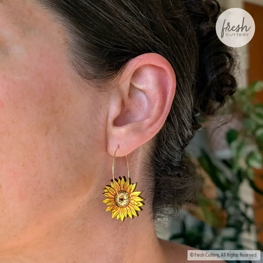 Mini Golden Sunflower Hoops Dangle and Drop Earrings