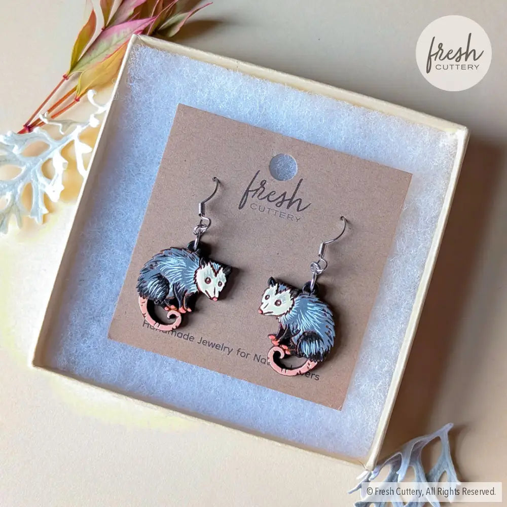 Mini Opossum Earrings Dangle and Drop Earrings