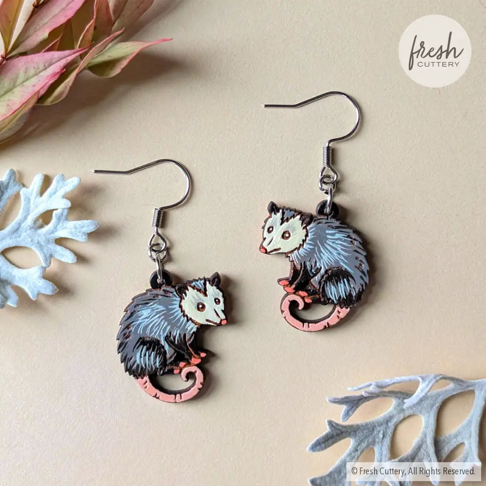 Mini Opossum Earrings Silver Ear Wires Dangle and Drop Earrings