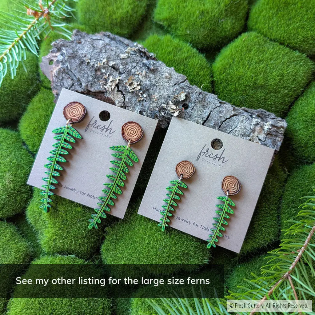 Mini Woodland Fern Earrings Dangle and Drop Earrings
